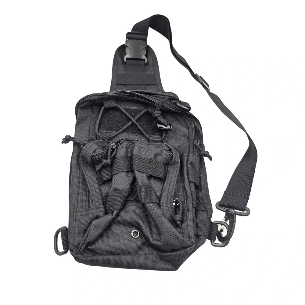 Black Tactical Sling Bag MOLLE Messenger Shoulder Pack Utility EDC Gear